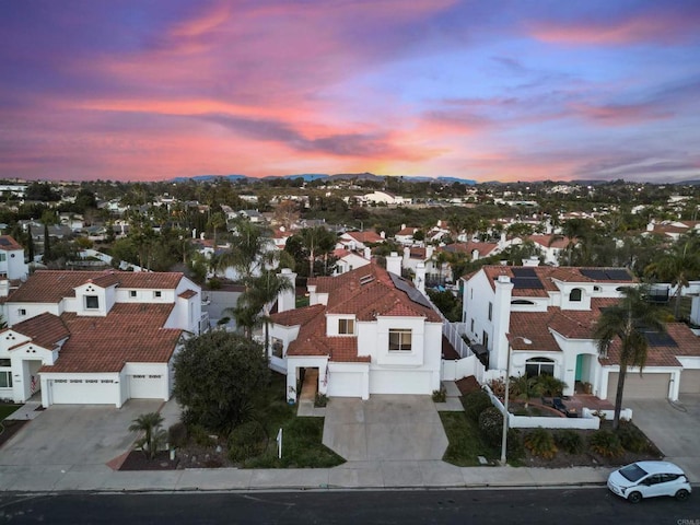 view of aerial view at dusk