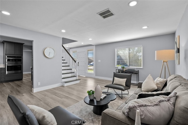 living room with light wood-type flooring