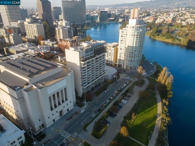 aerial view with a water view