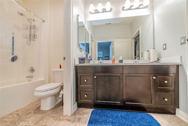 full bathroom featuring toilet, shower / tub combo, and vanity