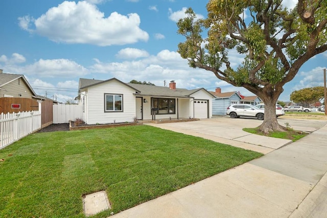 single story home with a front lawn and a garage