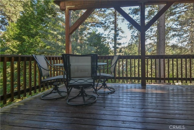 173 Grizzly Rd, Lake Arrowhead, CA 92352 - wooden terrace featuring outdoor dining area