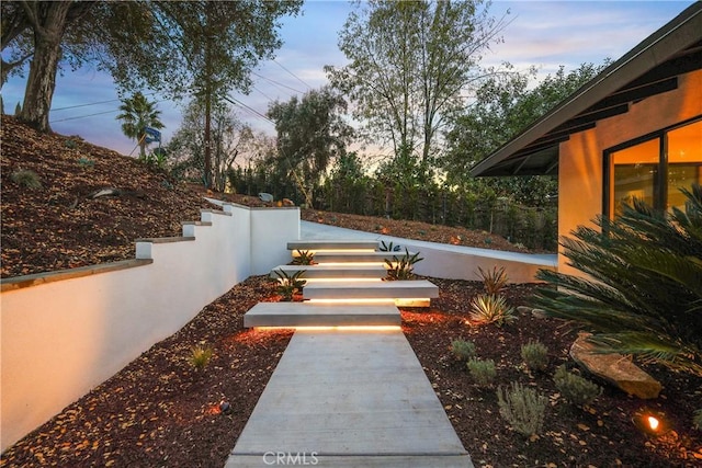 view of yard at dusk