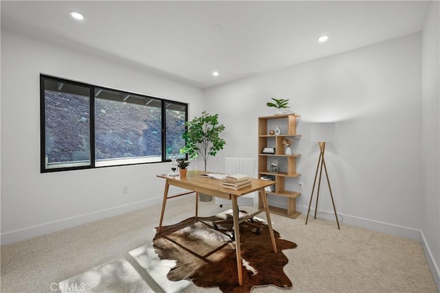 view of carpeted home office