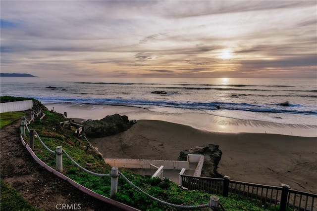 view of water feature featuring a beach view