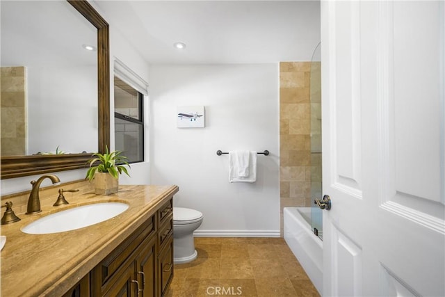 full bathroom featuring shower / tub combination, vanity, and toilet