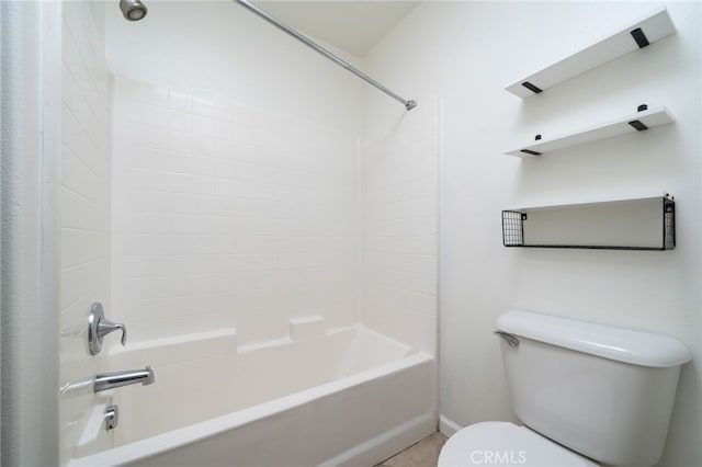 bathroom with toilet, shower / bath combination, and tile patterned flooring