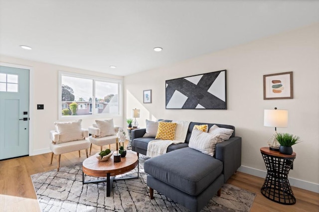 living room featuring plenty of natural light and light wood-type flooring