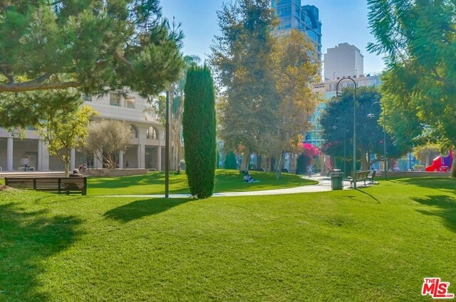 view of property's community featuring a lawn