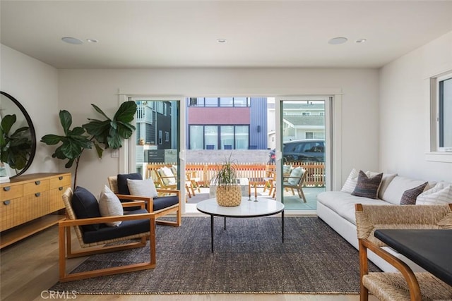 living room with hardwood / wood-style flooring