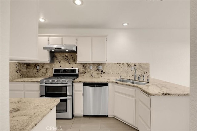 kitchen featuring white cabinetry, appliances with stainless steel finishes, sink, and backsplash