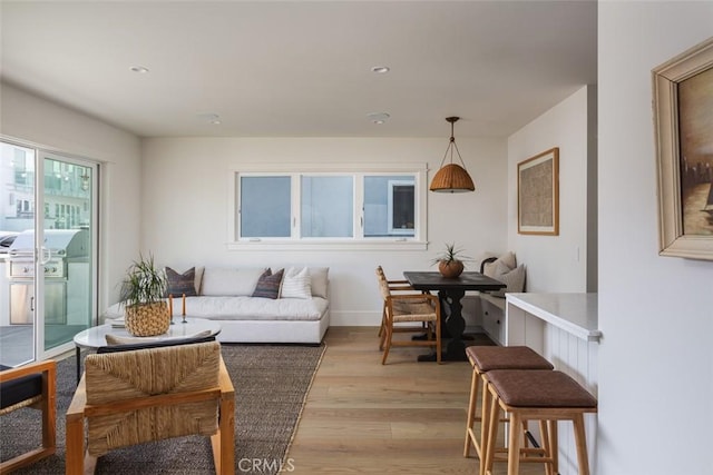 living room with light hardwood / wood-style flooring