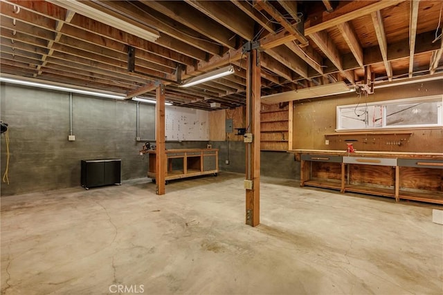 basement featuring a workshop area