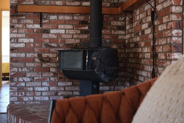 interior details with a wood stove