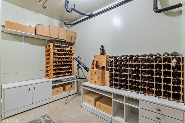 wine area with unfinished concrete flooring