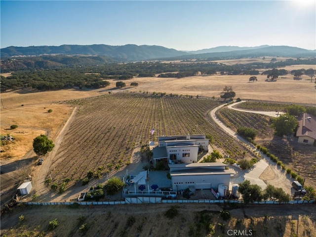 bird's eye view featuring a mountain view and a rural view