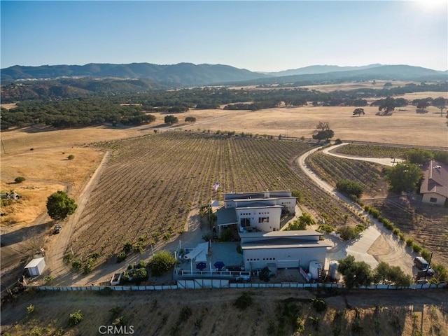 bird's eye view featuring a rural view and a mountain view