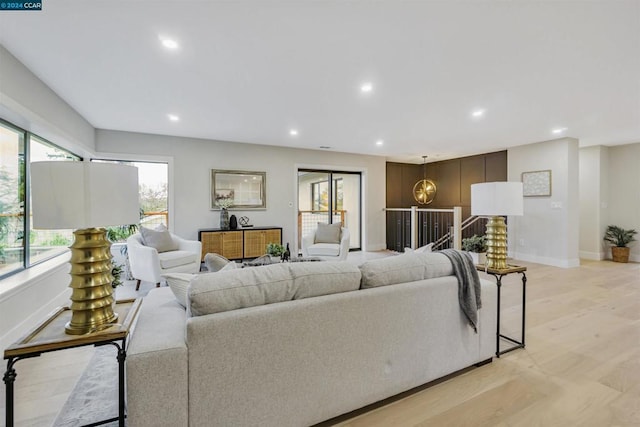 living room featuring light wood-type flooring