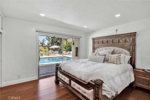 bedroom featuring dark wood-type flooring and access to exterior