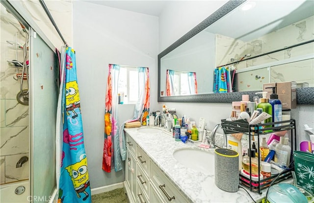 bathroom featuring vanity and shower / bath combo