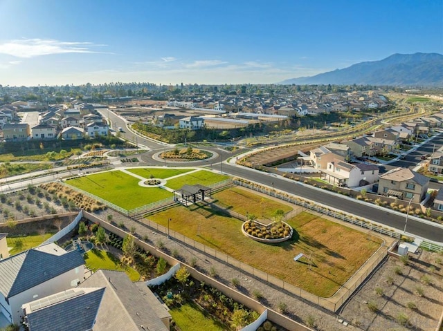 drone / aerial view featuring a mountain view