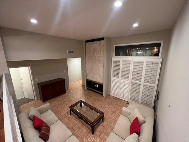 living room with light parquet floors