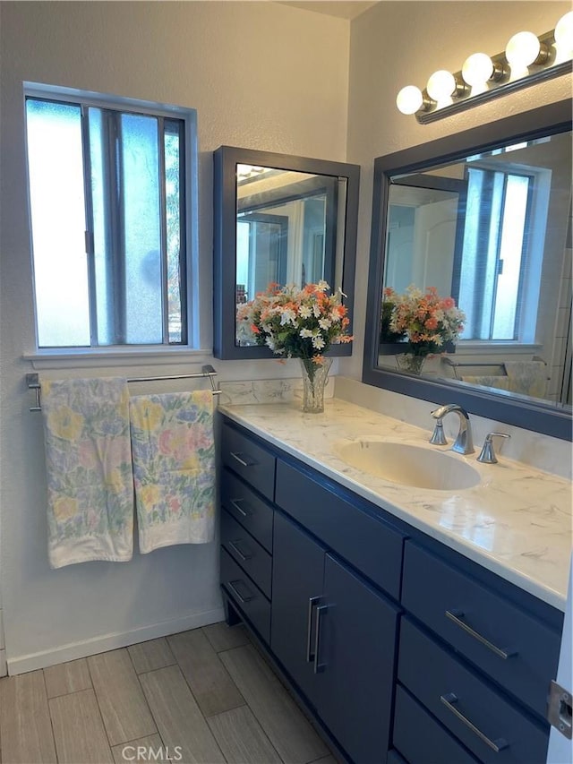 bathroom featuring wood finish floors and vanity