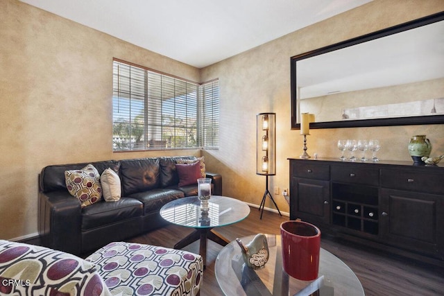 living room with dark hardwood / wood-style floors