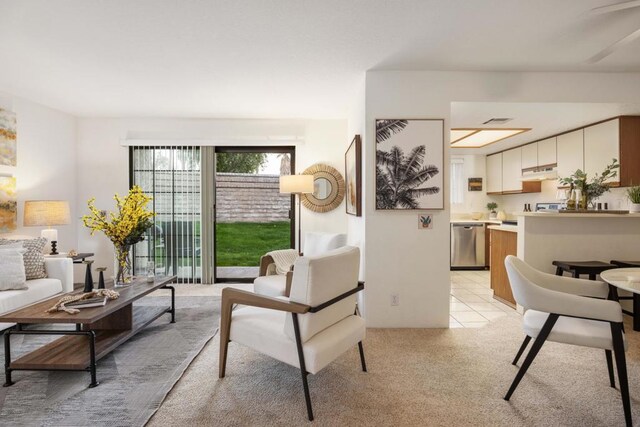 living room featuring light tile patterned flooring