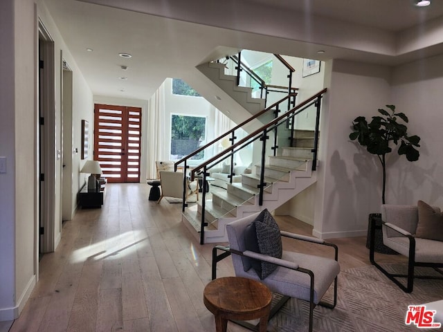 interior space with light hardwood / wood-style flooring