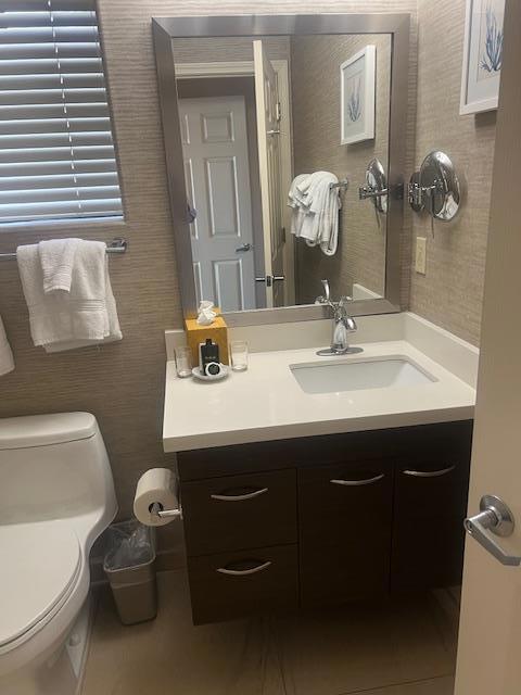 bathroom with toilet and vanity