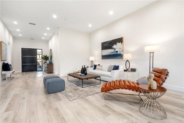 living room with light wood-type flooring