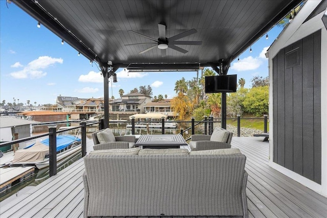 wooden terrace with ceiling fan