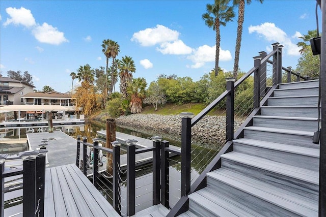 view of dock featuring a water view