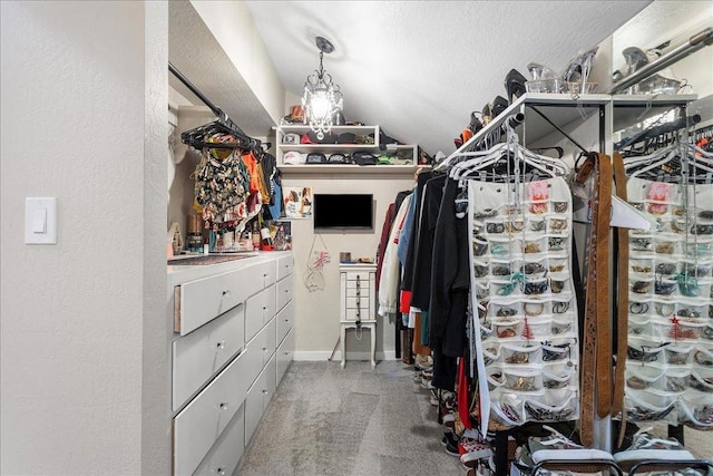 walk in closet with carpet floors