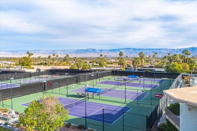 view of sport court featuring a mountain view