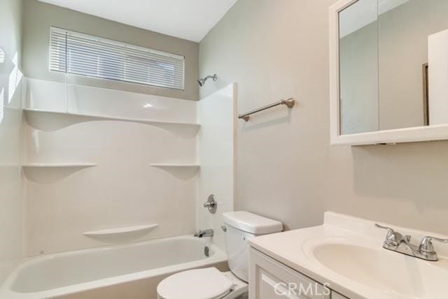 full bathroom featuring toilet, shower / bath combination, and vanity