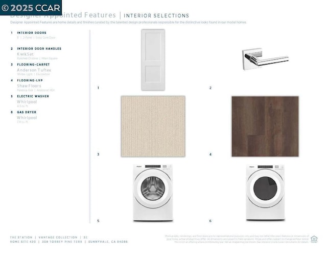 clothes washing area with cabinets and washer / dryer