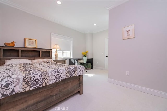 bedroom featuring carpet floors, baseboards, and recessed lighting