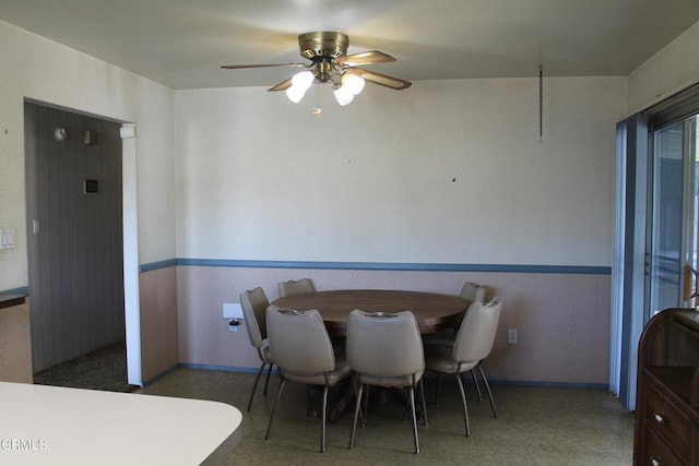 dining area featuring ceiling fan