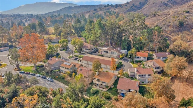 birds eye view of property featuring a mountain view