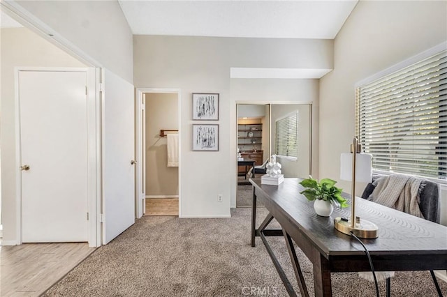 view of carpeted home office