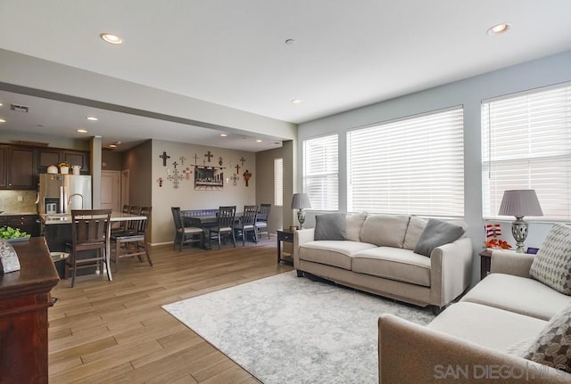 living room with light wood-type flooring