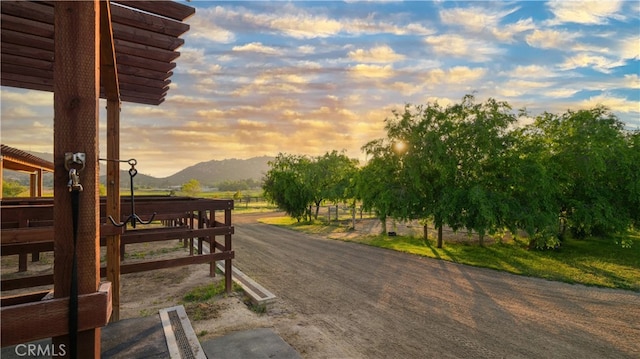 exterior space featuring a mountain view