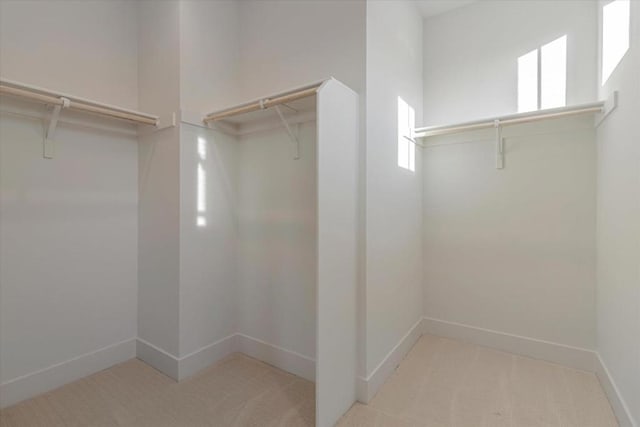 walk in closet with light carpet