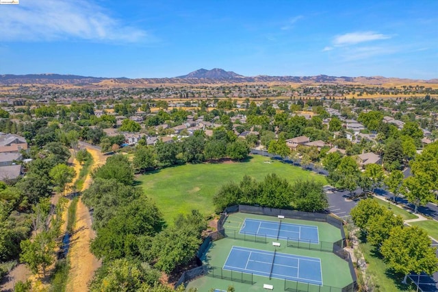 drone / aerial view with a mountain view