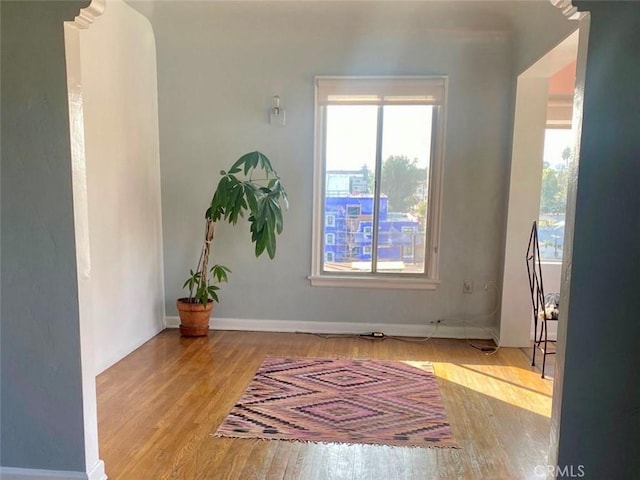 spare room with light hardwood / wood-style flooring