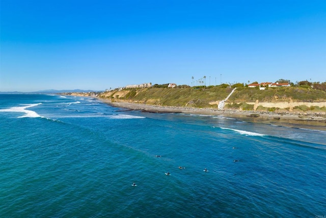 view of water feature with a view of the beach