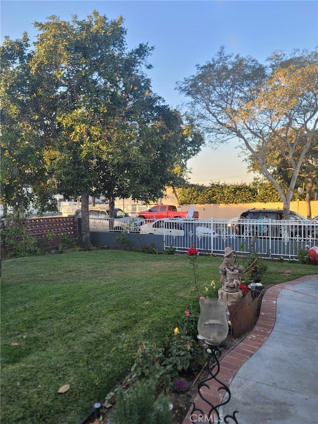 view of yard at dusk