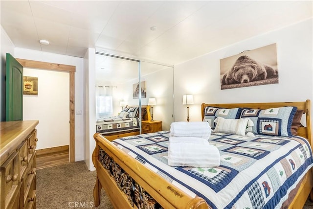 bedroom featuring carpet and a closet